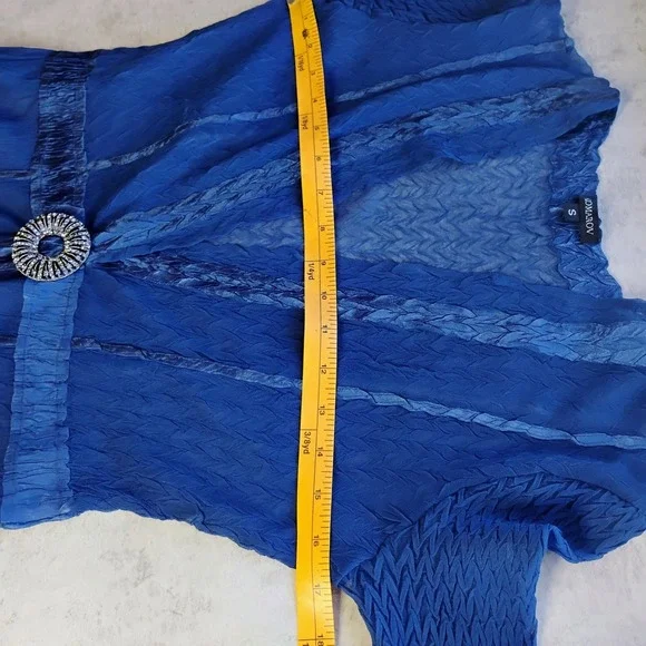 Komarov Sheer Cardigan Topper Women Small Blue Brooch Crinkle Mother Of Bride - Picture 11 of 11